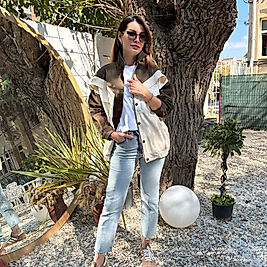 HAKİ BEJ ÇOK RENKLİ DENİM CEKET