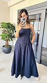 LACİVERT KETEN ELBİSE