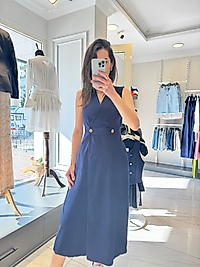 LACİVERT KETEN ELBİSE