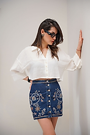 İŞLEMELİ MİNİ BOY KOT ETEK